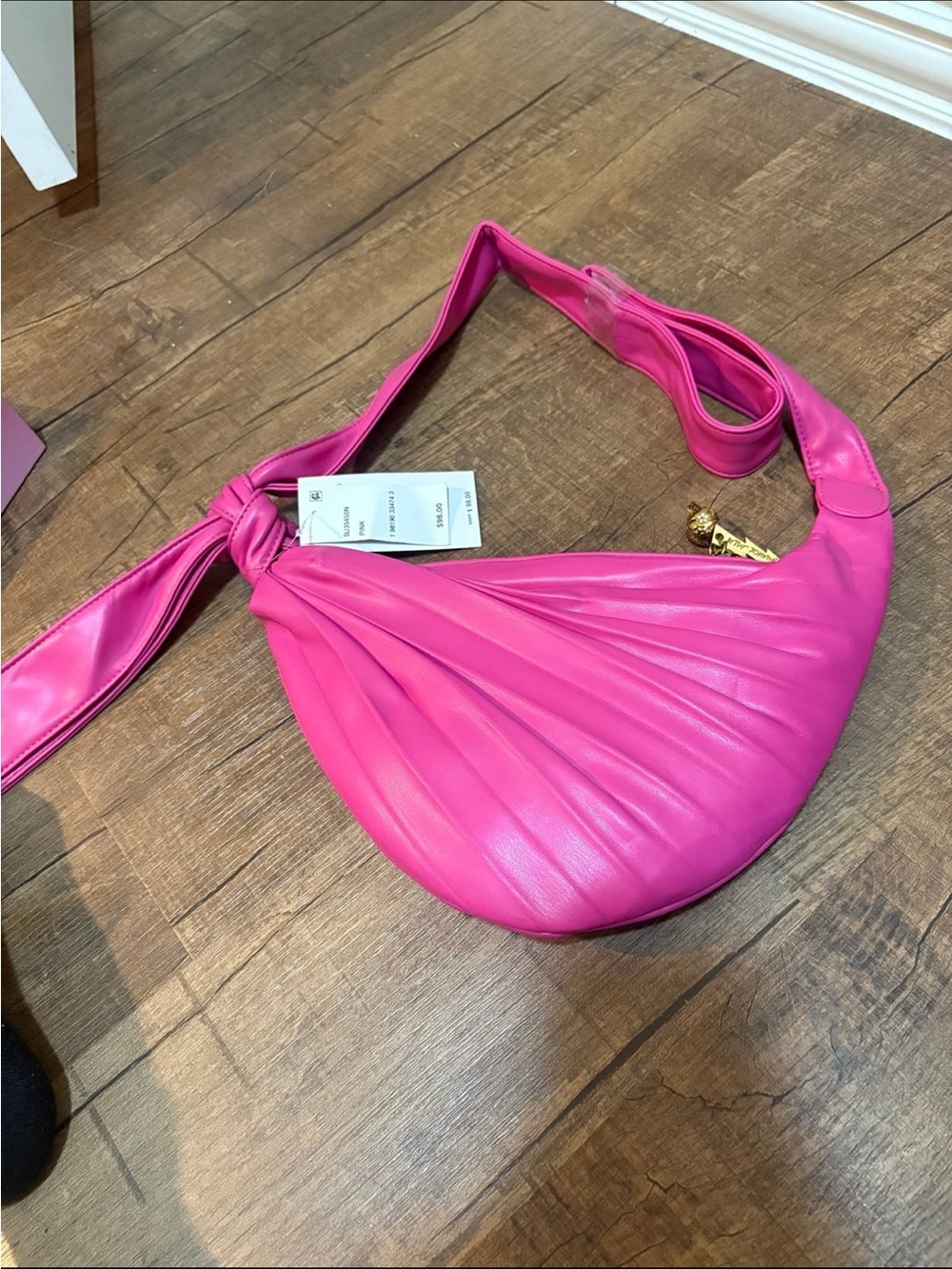 Betsey Johnson Hot Pink Pleated Hobo Shoulder Bag - Picture 2 of 3
